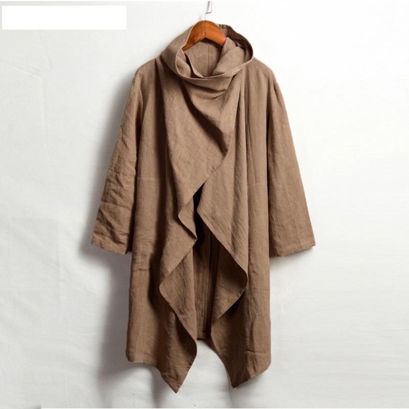 KAOLA Heren lente en herfst capuchon poncho met capuchon Heren onregelmatige windjack Medium lange outdoor winddichte windjack L