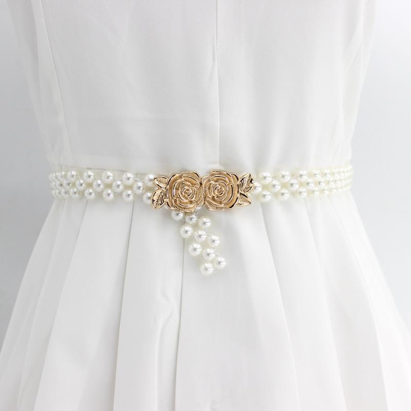 R&N Fashion 2 2020 Mode Riem Elastische Gesp Parel Riemen Voor Vrouwen Kristallen Ketting Riem Tailleband Vrouwelijke Jurk Accessoires