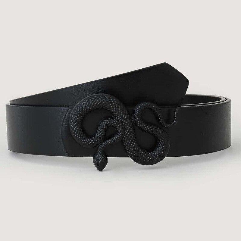 COOLERFIRE FASHION Riemen voor vrouwen Hoge kwaliteit luxe merk Glanzende casual ontwerper Slang gesp PU lederen riem Dames jurk Jeans tailleband AL042 China&105CM zwart