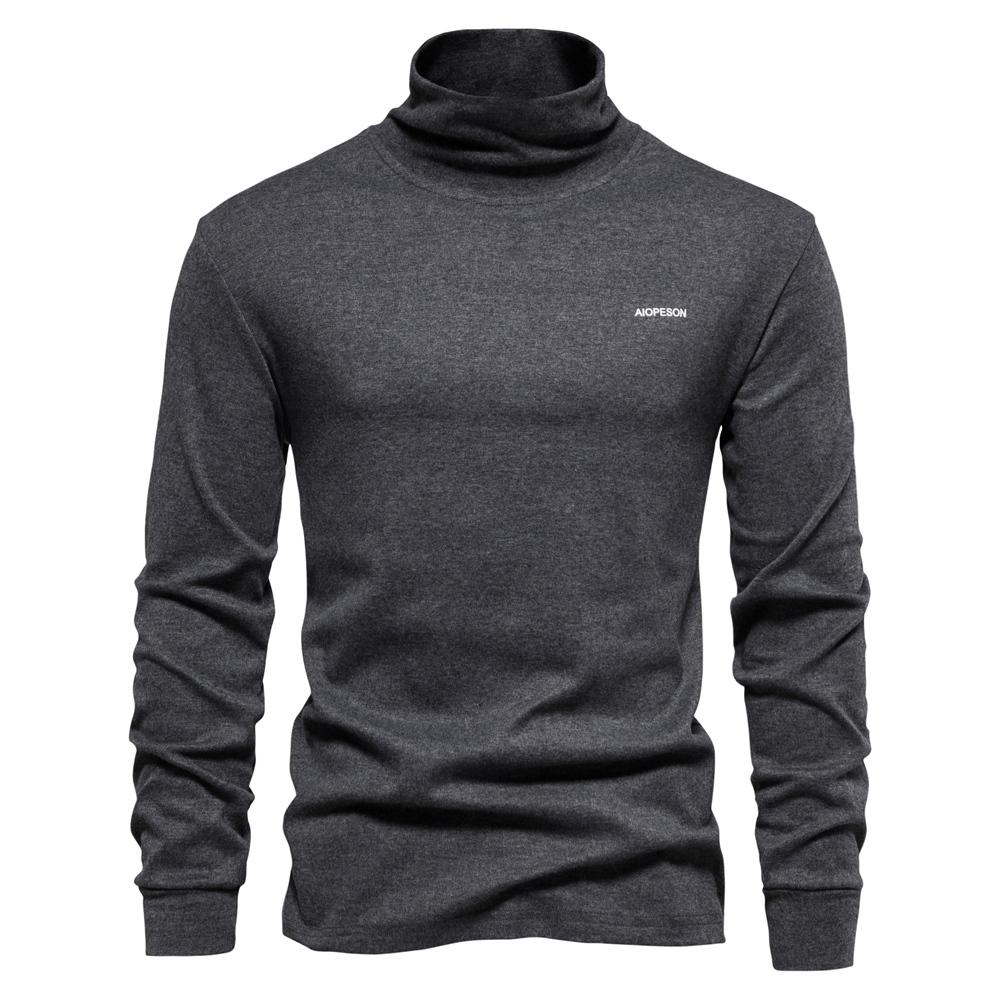 AIOPESON Men Fashion AIOPESON Mannen Coltrui T-shirt 2022 Herfst Winter Casual Solid Lange Mouwen Dieptepunt Shirt voor Mannen Slanke Basic Ondergoed Shirts Man trui Tops XL 80-90 kg donkergrijze kleur