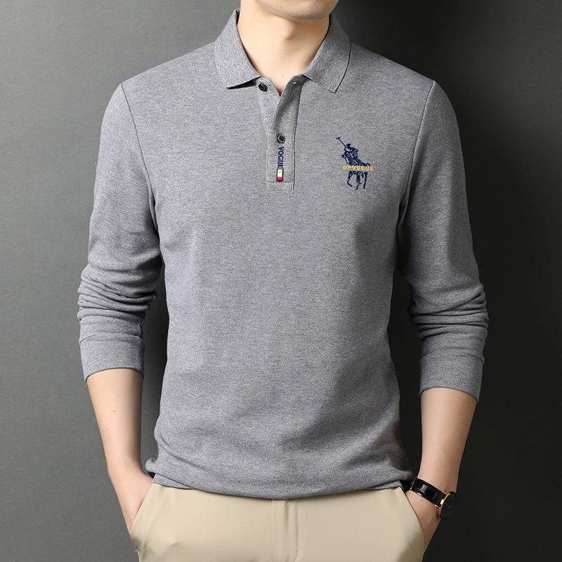 CHIC STUDIO Heren jonge en middelbare leeftijd zakelijke casual tops lente en herfst nieuw lange mouwen T-shirt vierkante kraag POLO shirt M