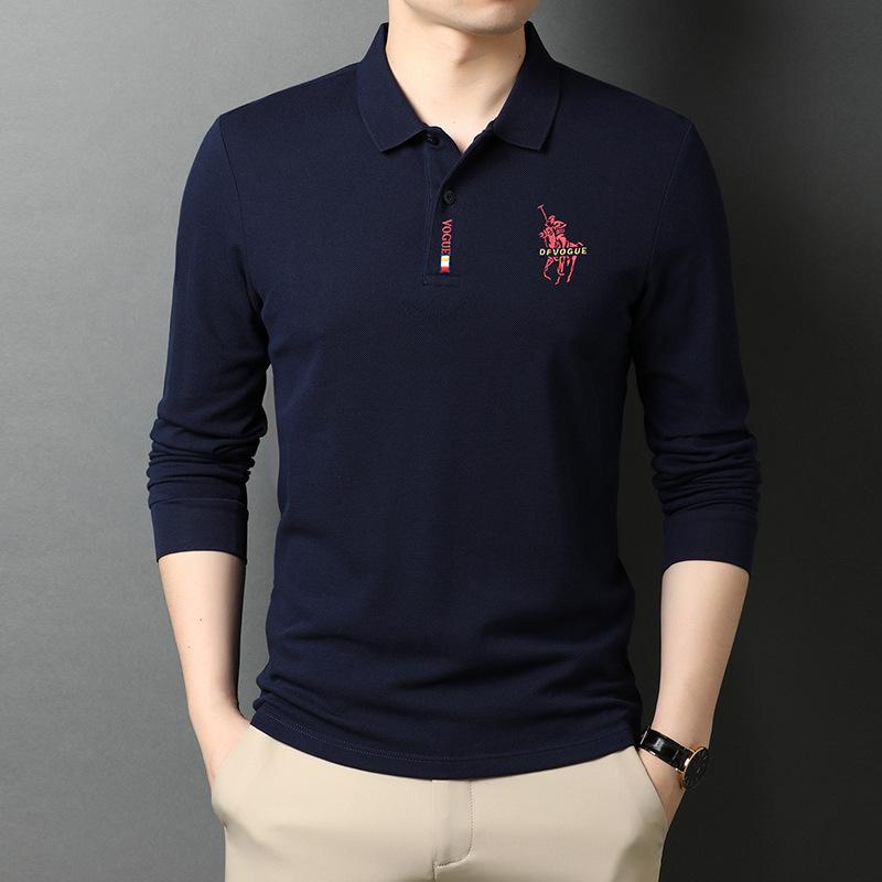 CHIC STUDIO Heren jonge en middelbare leeftijd zakelijke casual tops lente en herfst nieuw lange mouwen T-shirt vierkante kraag POLO shirt XL