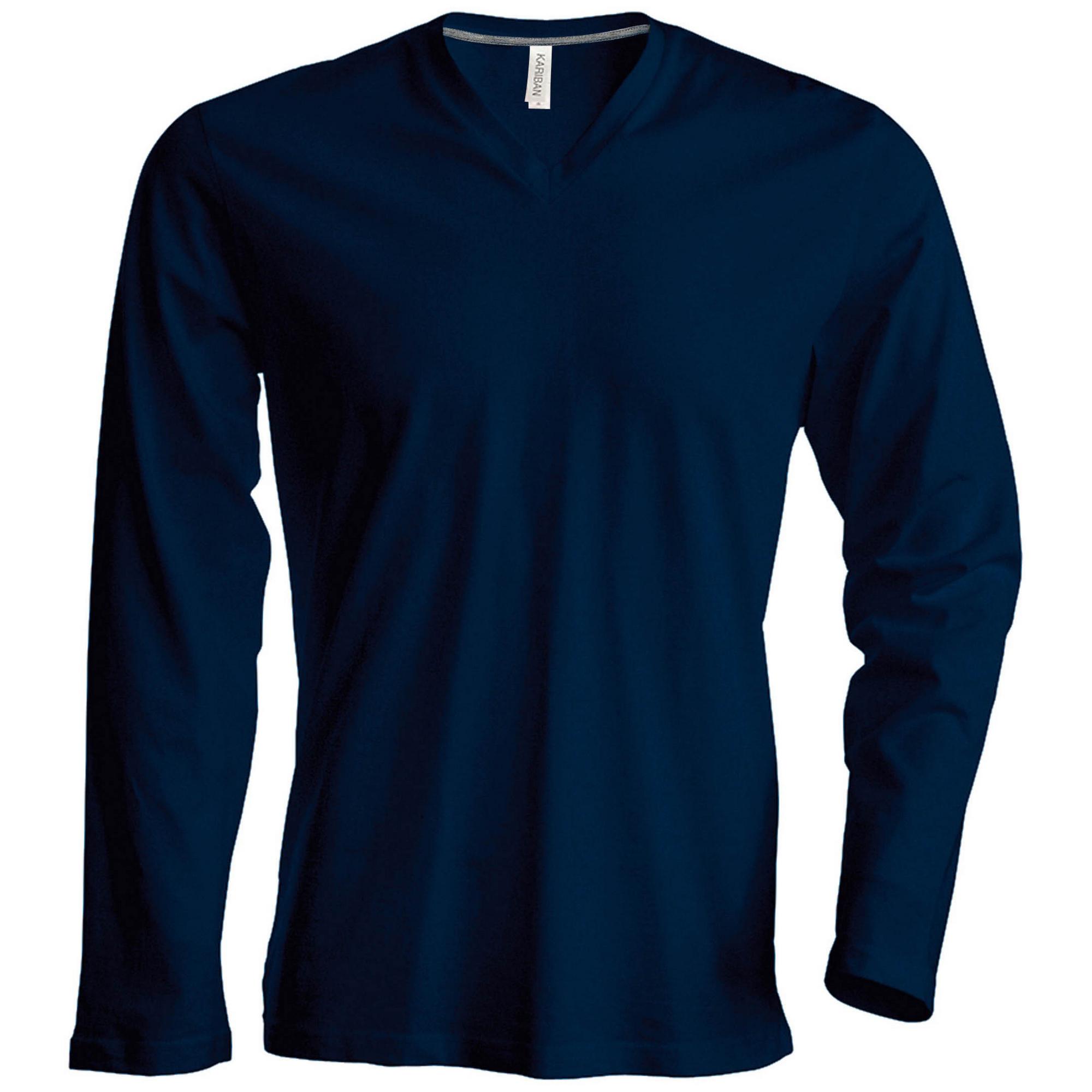 Kariban heren slim fit T-shirt met lange mouwen en V-hals XL