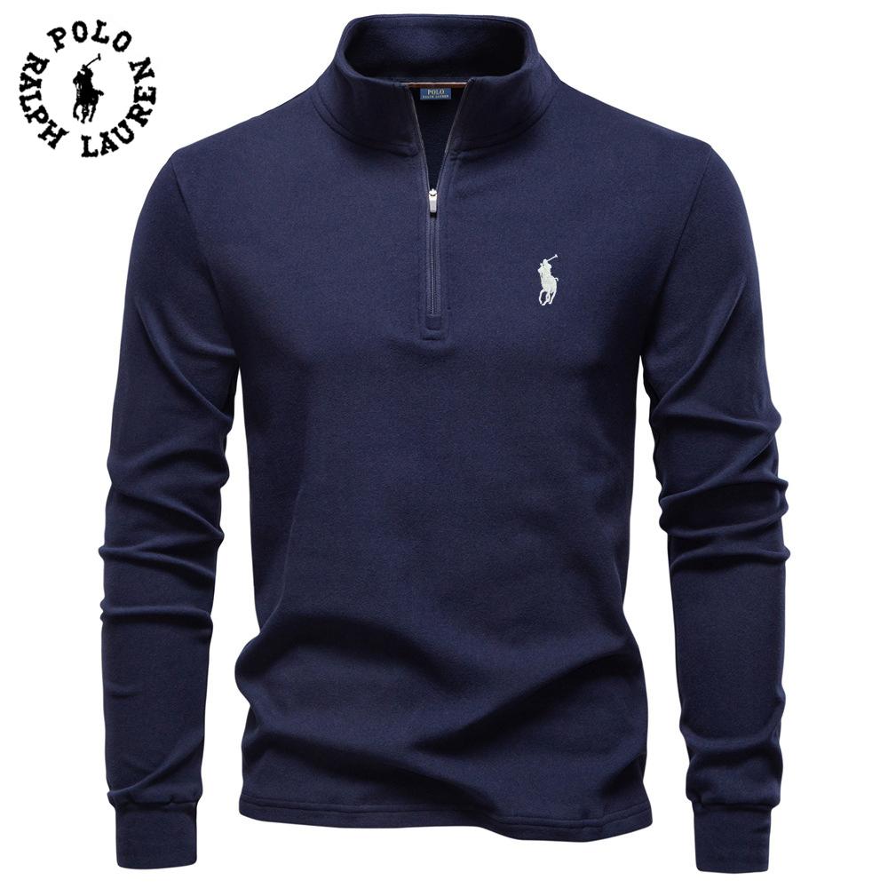 Polo Ralph Lauren 2025 Autumn/Winter Embroidered New Large Men's Stand Up Collar Half Zipper Long Sleeve German Velvet Warm Base Sweater XL