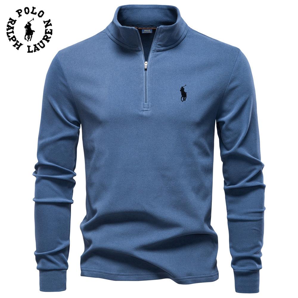 Polo Ralph Lauren 2025 Autumn/Winter Embroidered New Large Men's Stand Up Collar Half Zipper Long Sleeve German Velvet Warm Base Sweater L