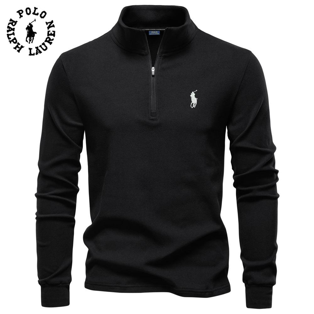 Polo Ralph Lauren 2025 Autumn/Winter Embroidered New Large Men's Stand Up Collar Half Zipper Long Sleeve German Velvet Warm Base Sweater M