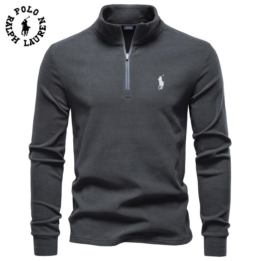 Polo Ralph Lauren 2025 Autumn/Winter Embroidered New Large Men's Stand Up Collar Half Zipper Long Sleeve German Velvet Warm Base Sweater L