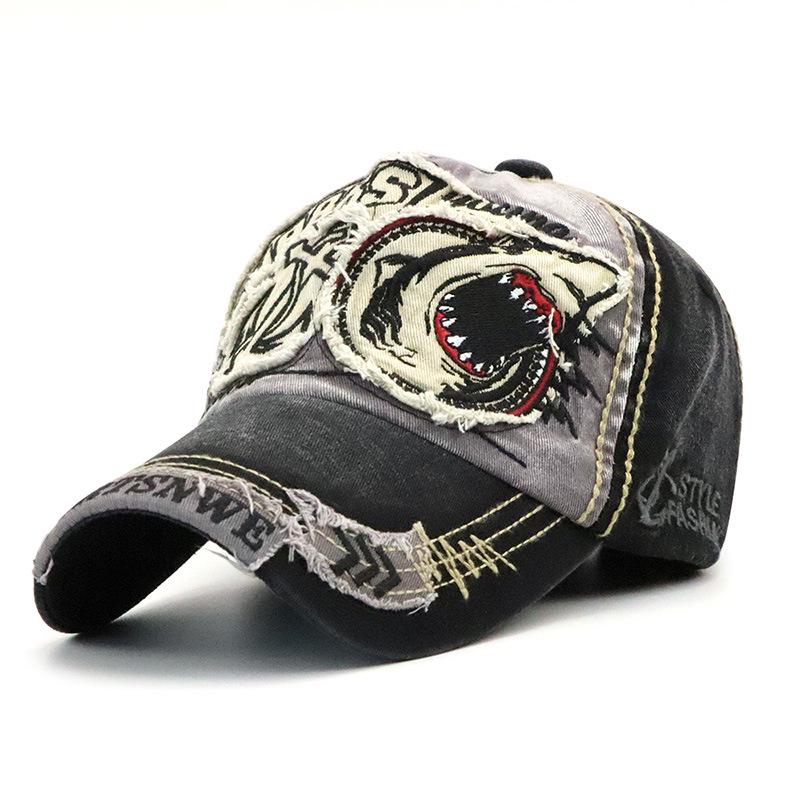 Fashion human De nieuwe gewassen baseballpet voor mannen en vrouwen trend haai borduurwerk print persoonlijkheid eenden tong pet lente en herfst zonnehoed sub