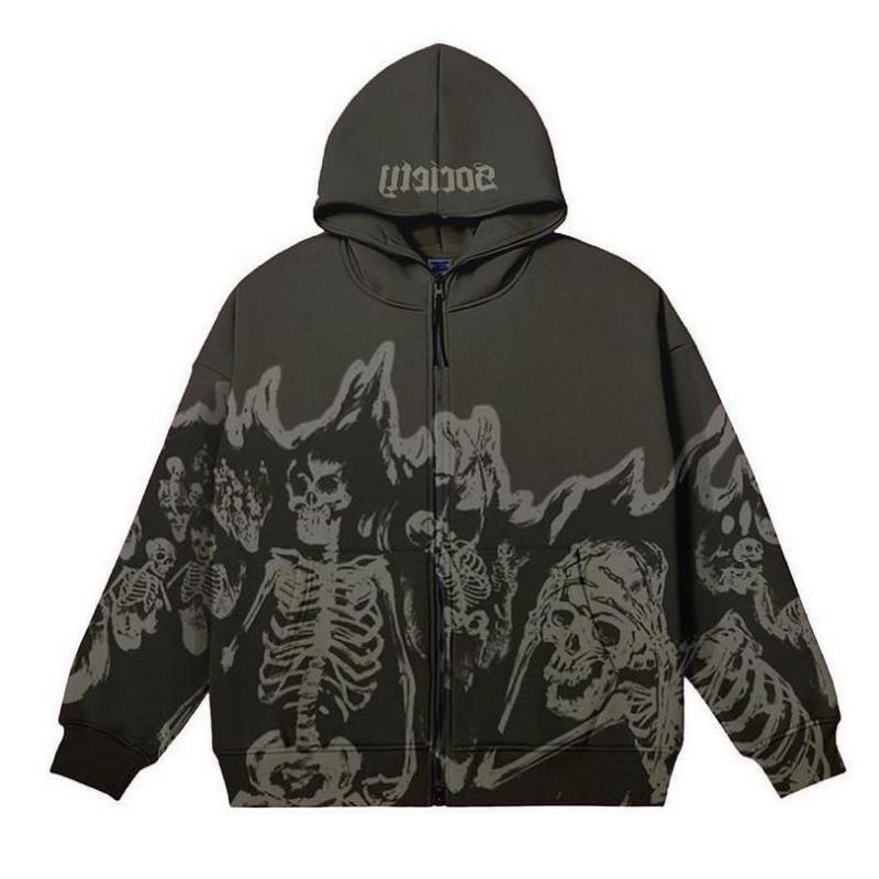 SexGirls Europa en Amerika Heren Street Skeleton Hoodie Paar Y2K Vintage Skeleton Hoodie Rits Hoodie Oversize Sweatshirt Gothic Top XL