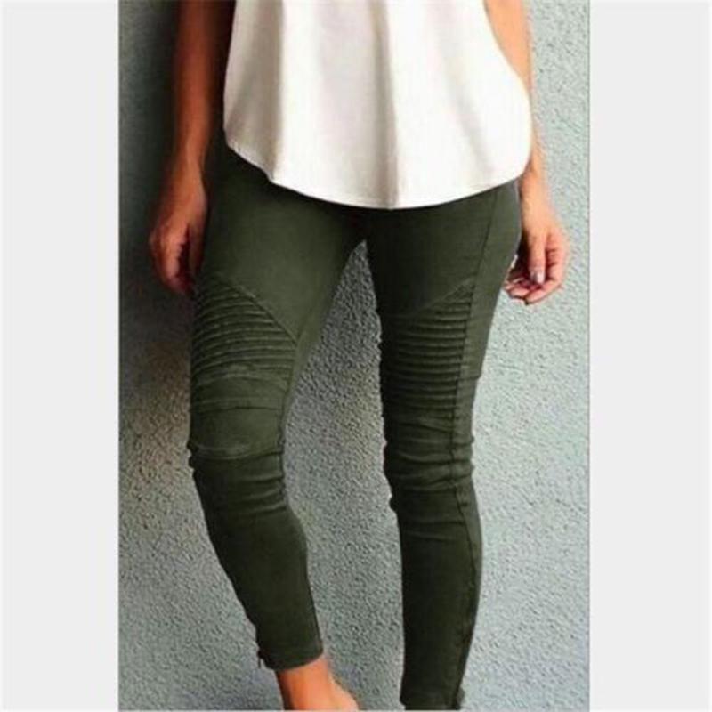 91530103MAC32JTX96 Damesjeans Hoge taille skinny geplooide potloodbroek Retro elastische stretch slanke legging M legergroene kleur