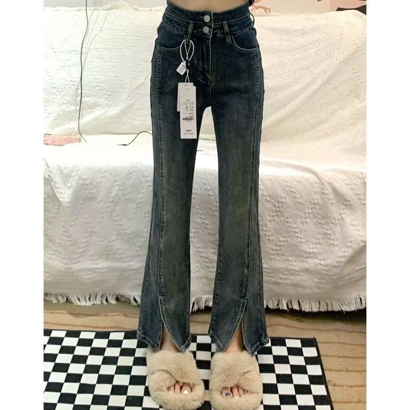 CANVAUS Kleine rechte jeans met hoge taille, dames lente en herfst, grote maten cropped broeken, micro-grote broeken 2XL