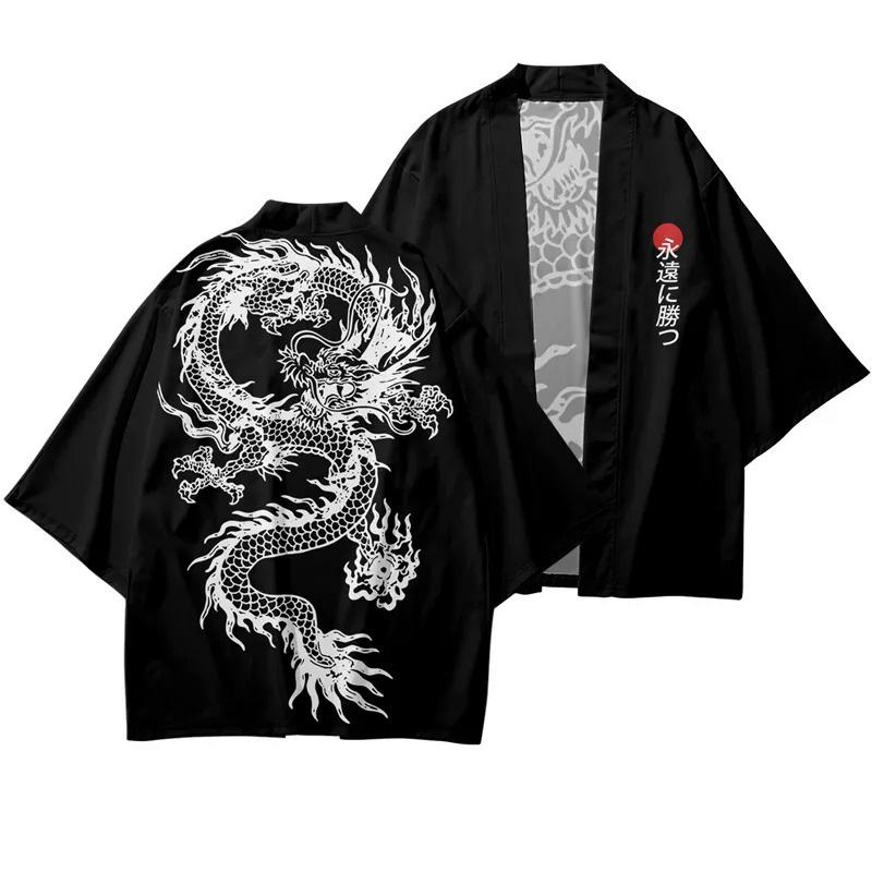 Cloth W Traditionele Samurai Kimono Mannen Japanse Anime Drakenprint Cosplay Haori Vrouwelijke Cardigan Yukata Shirt Zomerjas XL