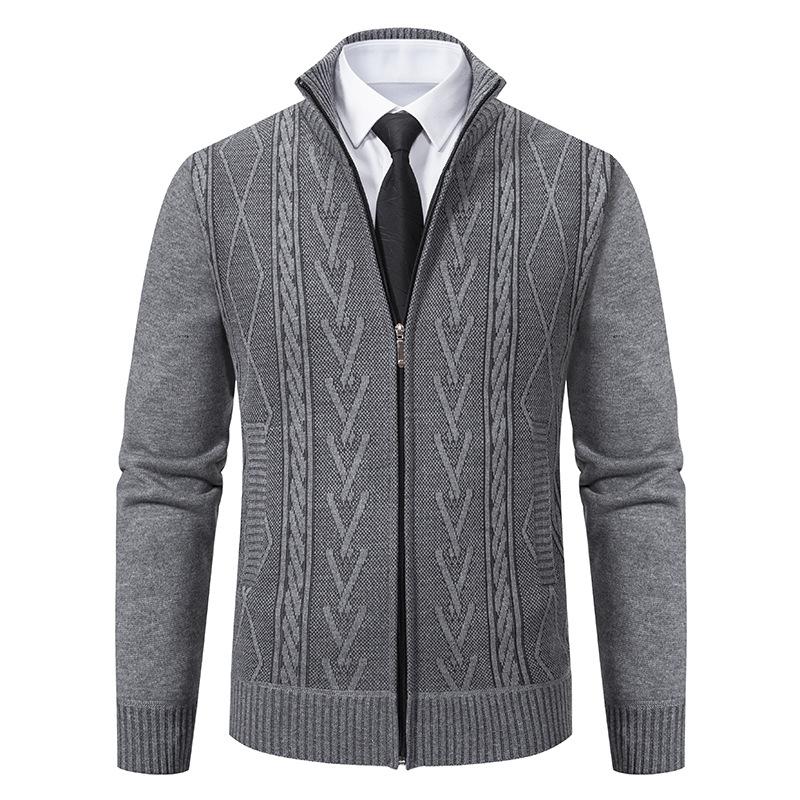 First Club Heren herfst en winter plus size trui vest opstaande kraag verdikt warm casual gebreid jack L