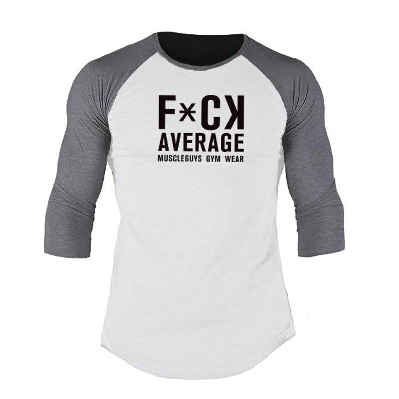 Muscleguys Baseball Uniform 3/4 mouw ronde hals stiksels lente en herfst sport casual T-shirt met lange mouwen XXL wit