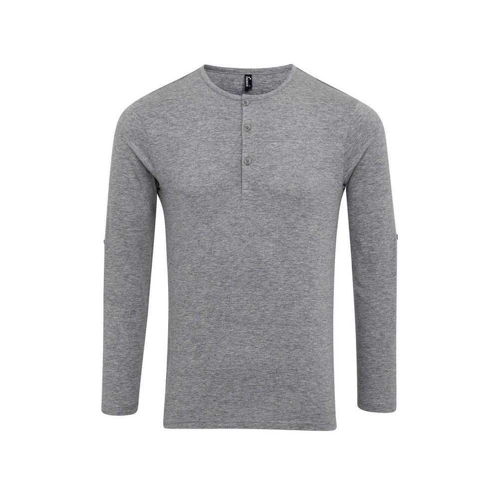 Premier heren T-shirt met lange John-rolmouwen grijs