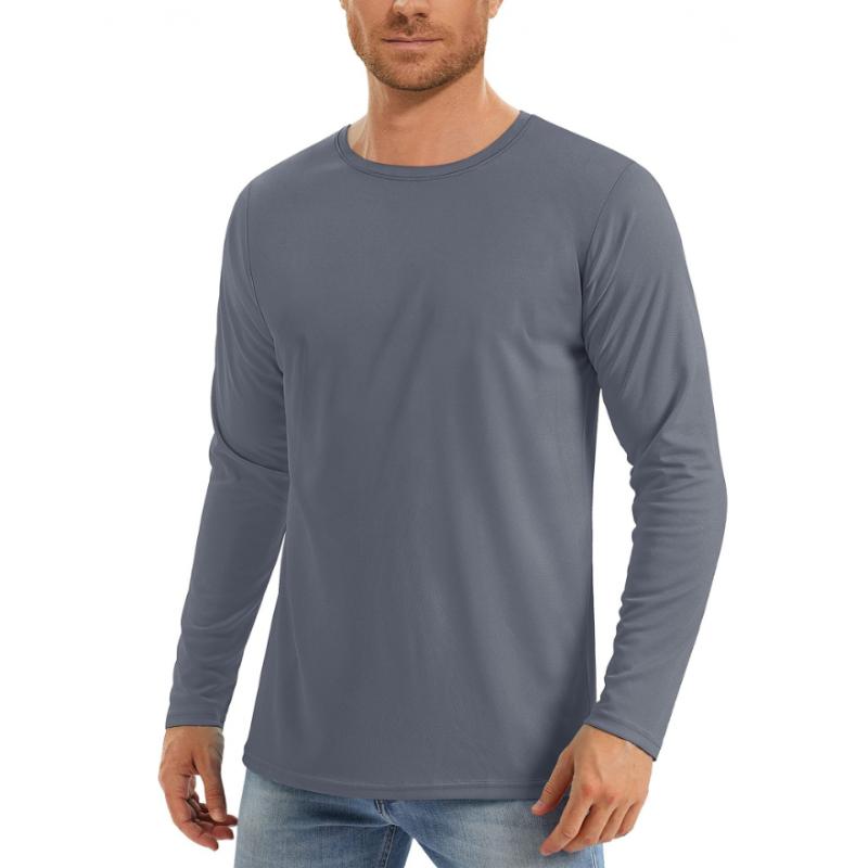 VIYOO Heren Zomerkleding Ademend Ronde Hals Lange Mouw Effen Kleur T-shirt Lange Mouw Los Casual Wandelen Dun Lange Mouw Heren M