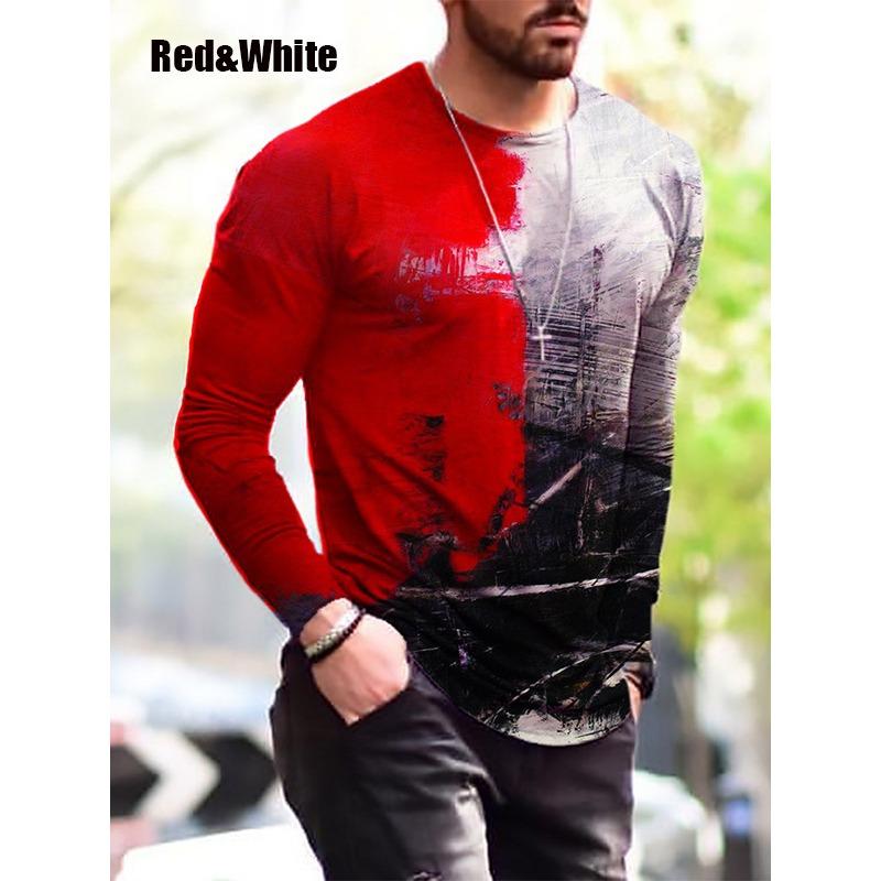 Forever Men Heren lente- en herfst T-shirt met lange mouwen Heren losse ronde hals hoodie 3D-geprint bedrukte top met lange mouwen 6XL