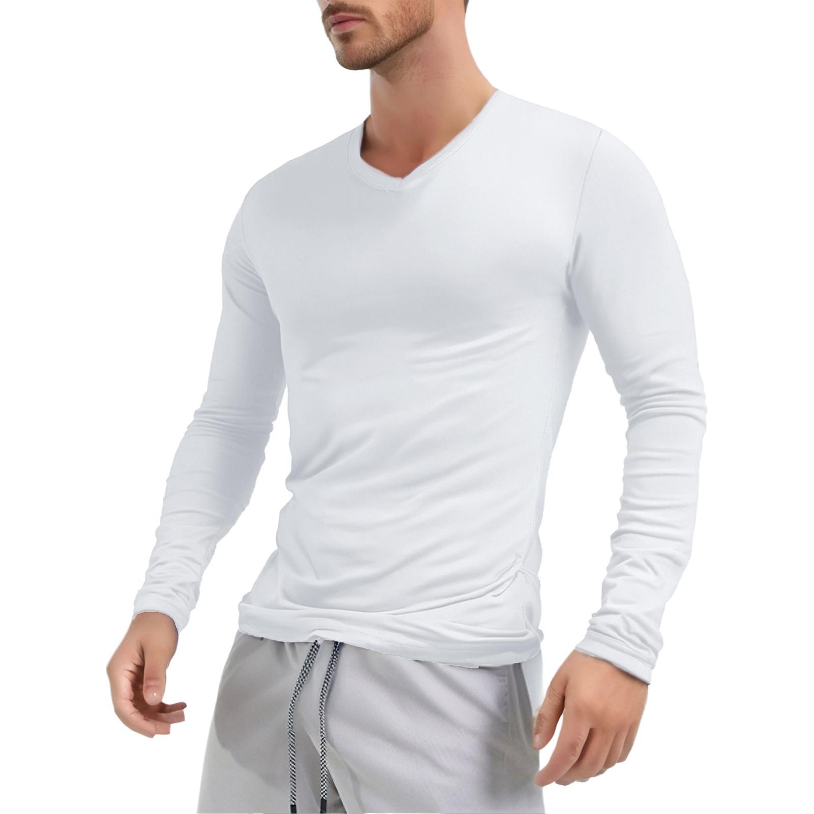 Yunduantong Heren Modern V-hals Slim Fit Lange Mouw Onderhemd Ontworpen voor Dagelijks Gebruik en Laagjes in Klassieke Effen Kleur Tops M