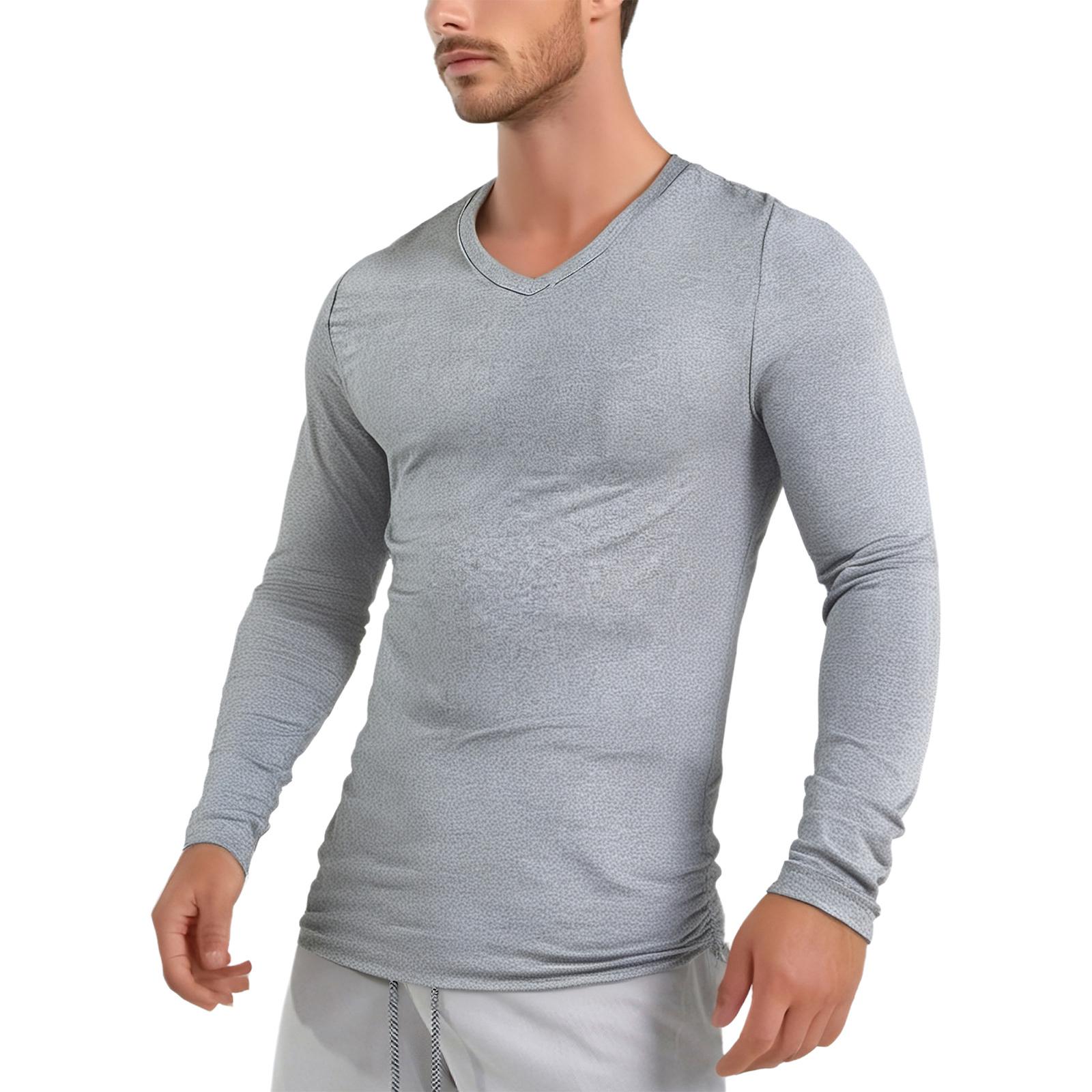 Yunduantong Heren Modern V-hals Slim Fit Lange Mouw Onderhemd Ontworpen voor Dagelijks Gebruik en Laagjes in Klassieke Effen Kleur Tops XL