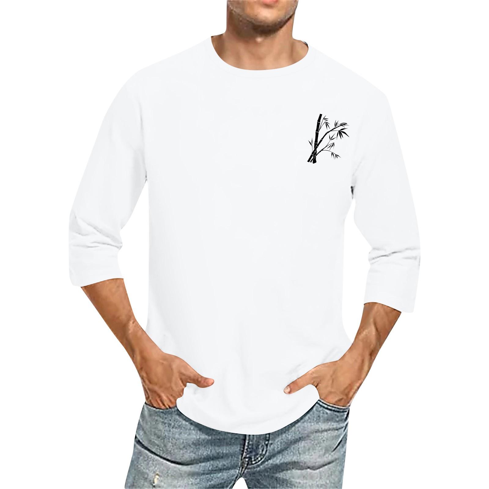 YaseHasaki Men's casual and fashionable printed collar three-quarter sleeve top T-shirt XL wit