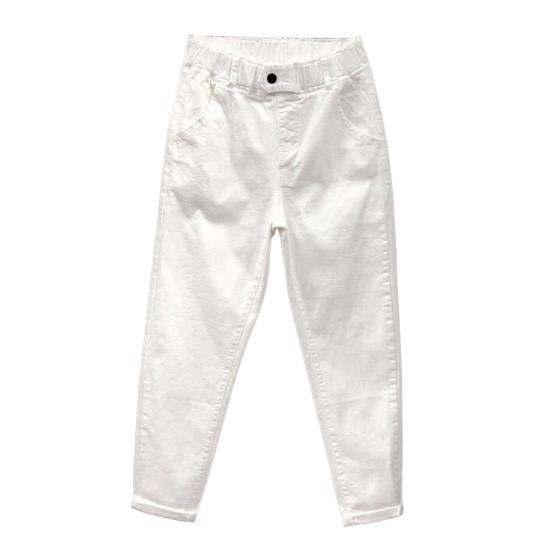 Lexile Dames Casual broek Mid-rise elastische taille harembroek effen kleur wijde pijpen lange broek met zakken streetwear L wit