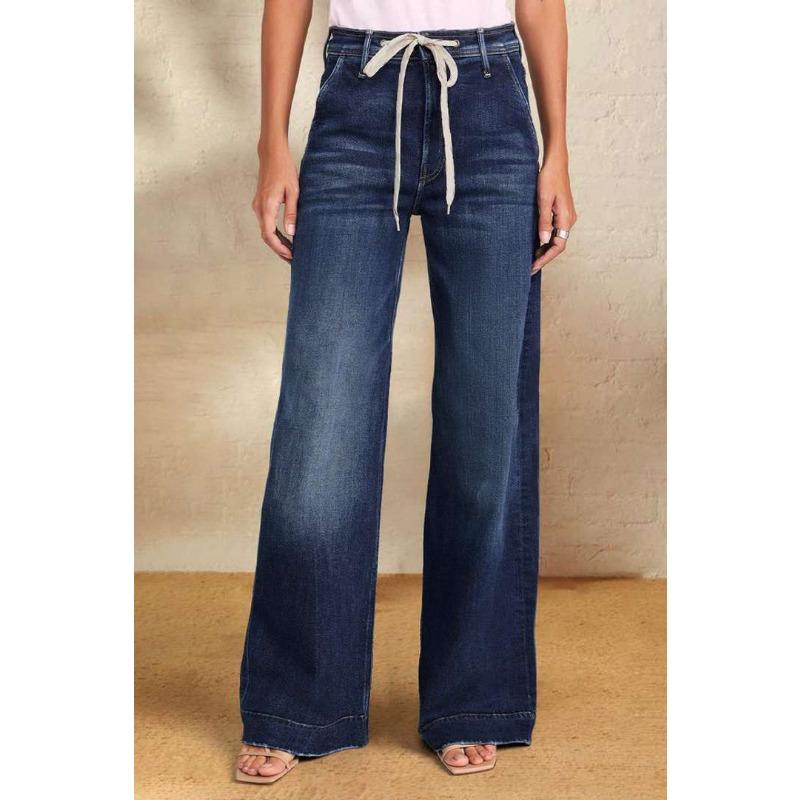 CANVAUS Nieuwe lente veter-stretch jeans voor dames met rechte pasvorm, wijde pijpen en modellen met temperament XXL