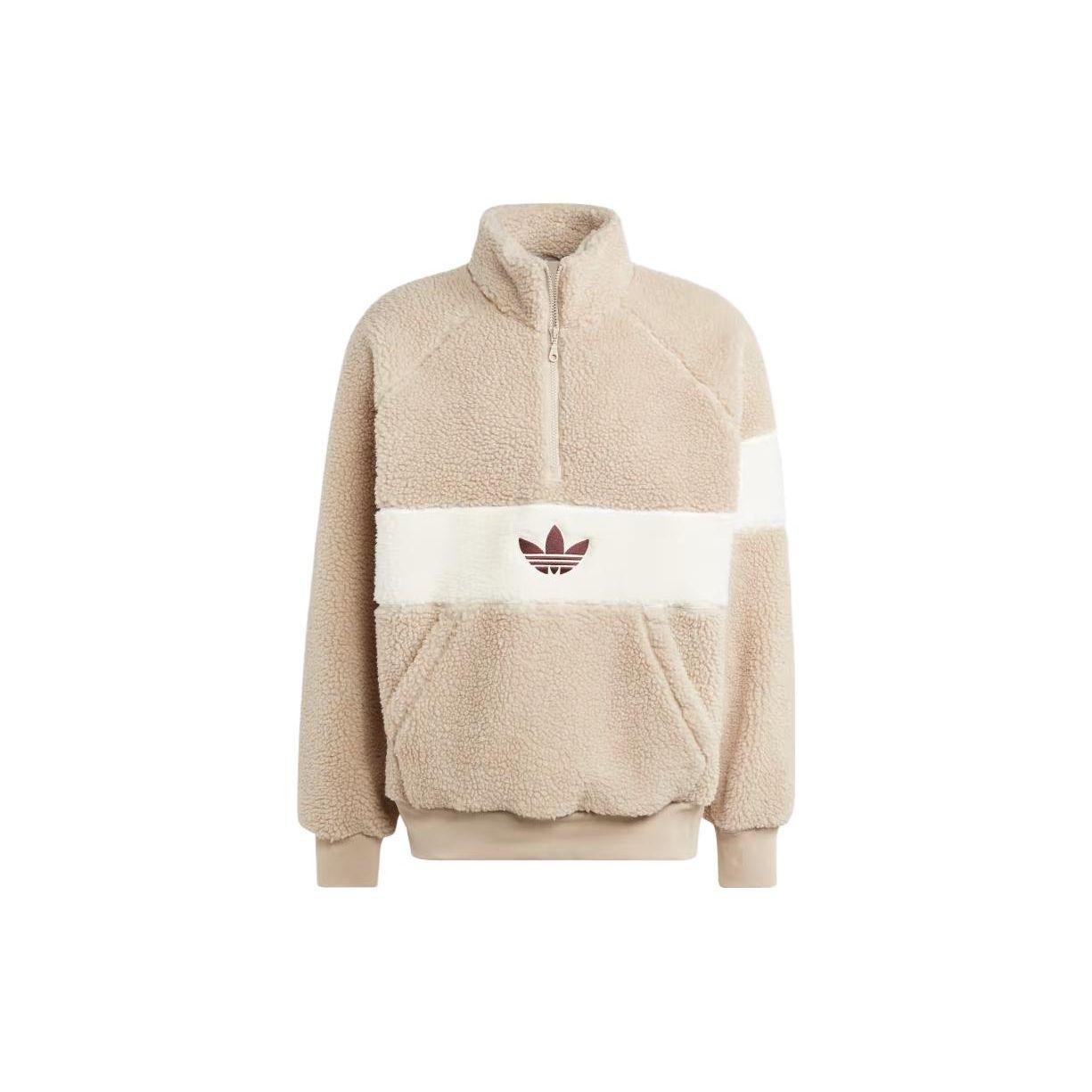 Adidas Originals Winter Fleece Jacket Color Block Logo Stand Collar Long Sleeve Jacket Men Jacket Beige HZ0719 M