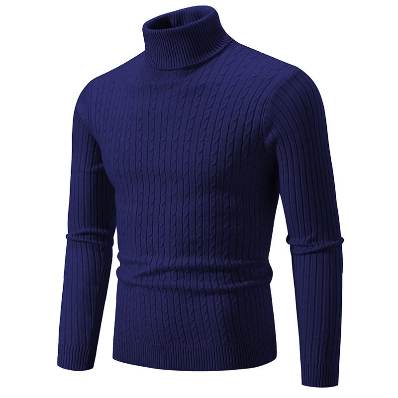 WomWear Nieuwe heren trui met hoge hals, effen kleur trui, gebreid, warm, casual coltrui, sweatwear, wollen heren winter outdoor tops XXXL donkerblauwe kleur