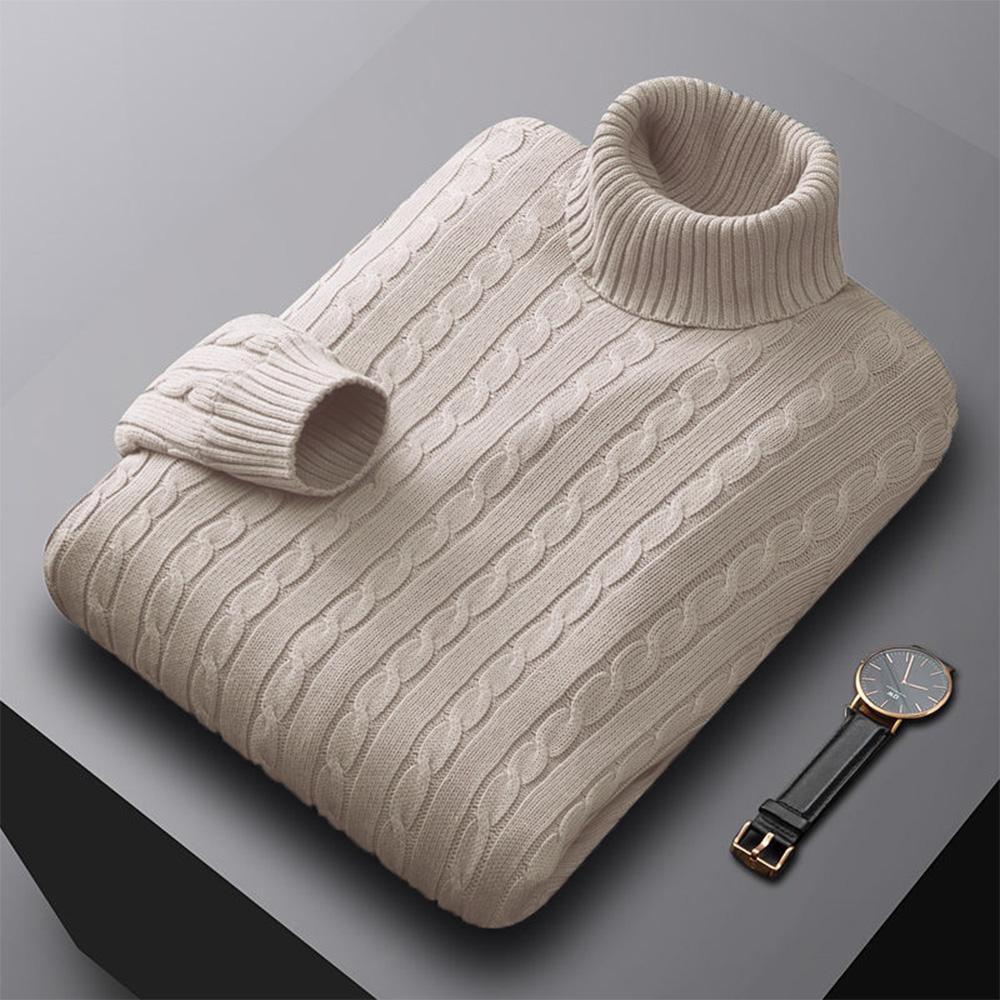 Lucky Black Cat Heren coltrui effen kleur hoge hals trui gebreide truien casual elastische sweatwear heren herfst winter XXL beige