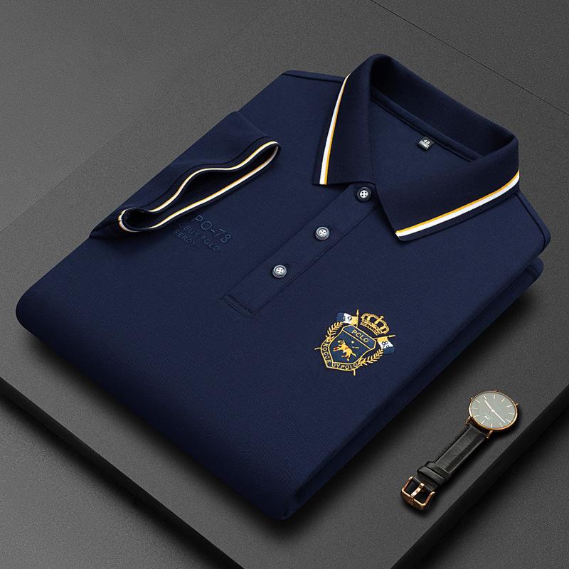 Lucky Black Cat Summer Korean Fashion Men's Shirt Embroidered Lapel Collar Short Sleeves Tops L donkerblauwe kleur
