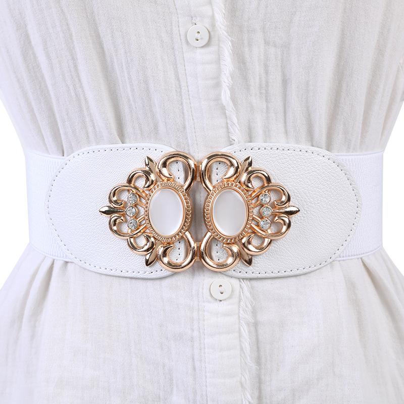 Women Fashion Accessory Dames vintage tailleband dames brede metalen effen kleur taille riem jurk rok kleding decoratie B wit