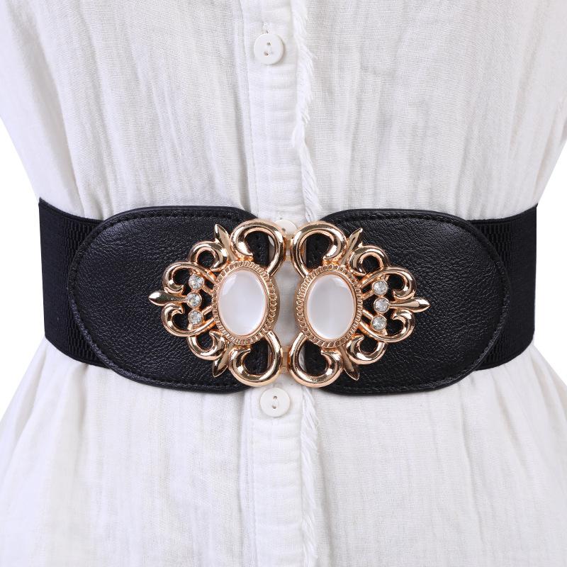 Women Fashion Accessory Dames vintage tailleband dames brede metalen effen kleur taille riem jurk rok kleding decoratie B zwart