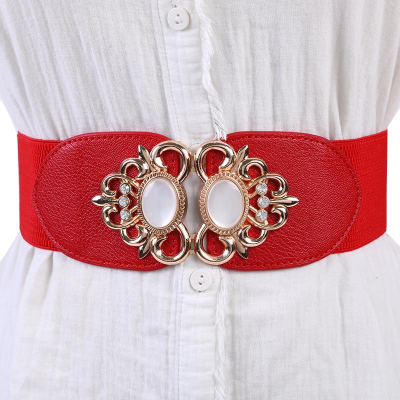 Women Fashion Accessory Dames vintage tailleband dames brede metalen effen kleur taille riem jurk rok kleding decoratie B rood