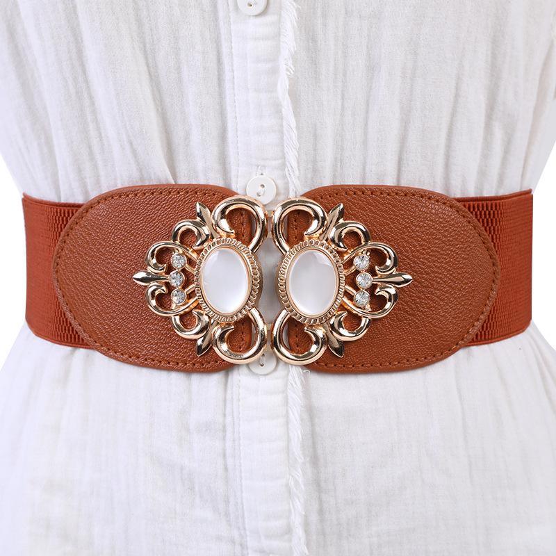 Women Fashion Accessory Dames vintage tailleband dames brede metalen effen kleur taille riem jurk rok kleding decoratie B bruin