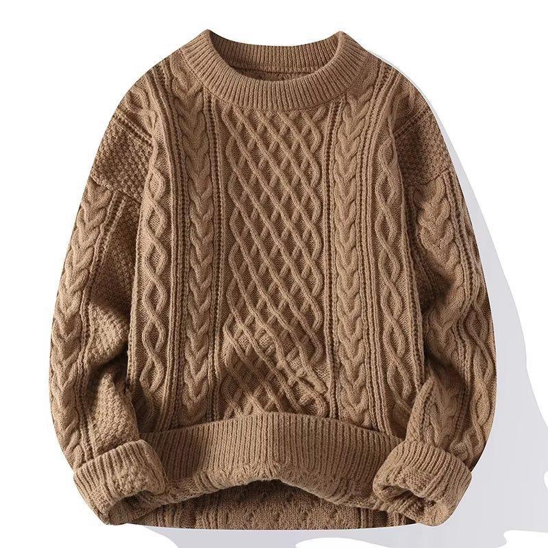Warm Land Winterkabeltrui voor heren: Casual, effen kleur, lichte, volwassen stijl, ronde hals trui. M