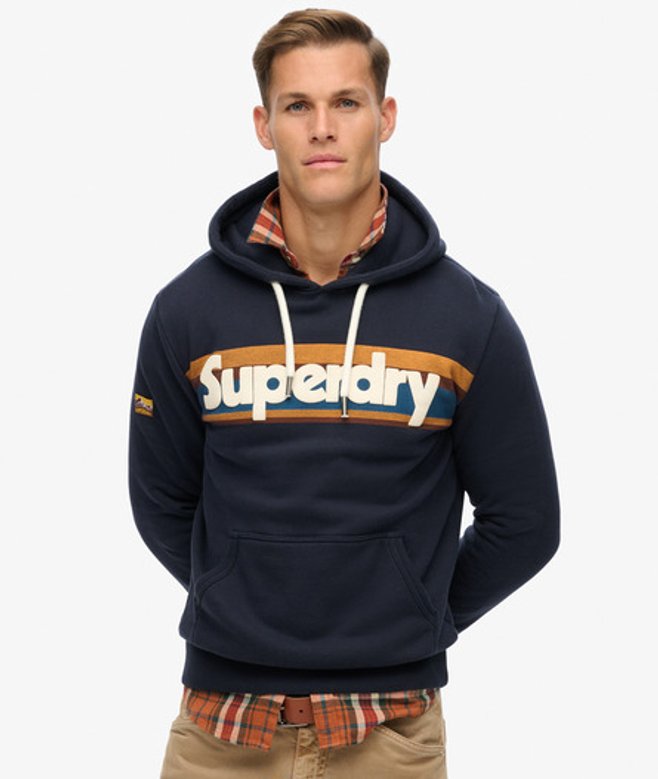 Superdry Retro Hoodie met Strepen en Logo Blauw