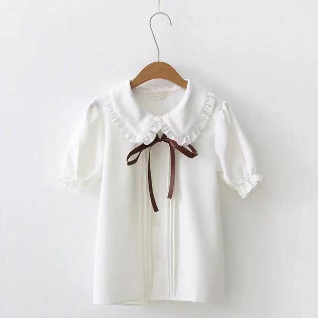 YOUULAR Meisjes Korte Mouw Shirts Zomer Mode Studenten Koreaanse Witte Shirts Poppenkraag Onderkant All-match Tops 150