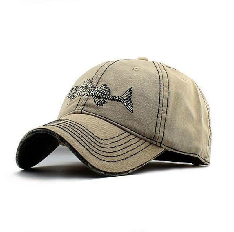 Cap Factory Unisex casual baseballpet visgraatlogo spike pet katoenen zonnebrandcrème sportpet katoenen truckerpet beige