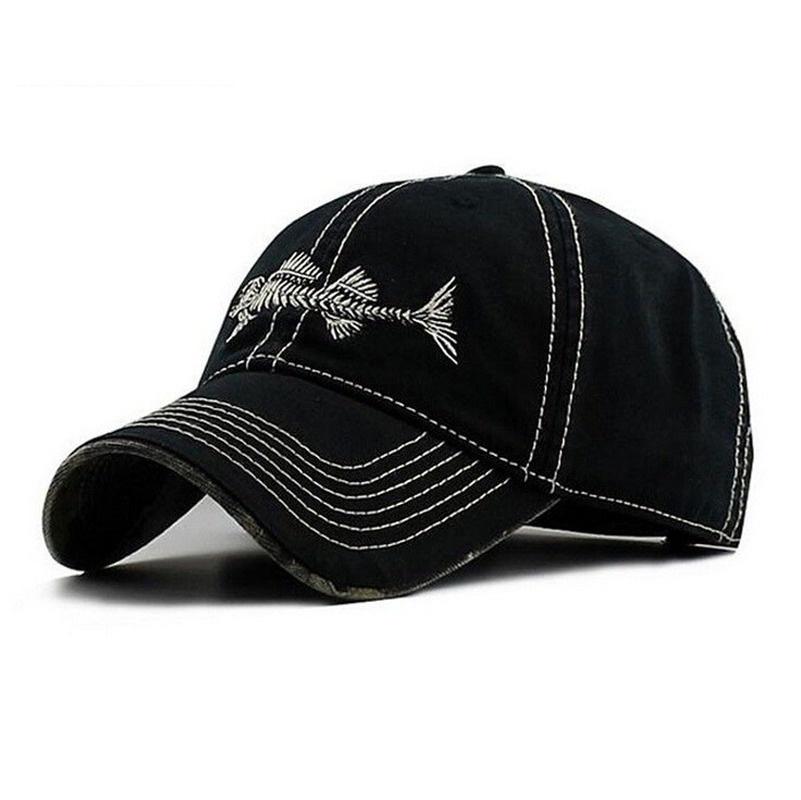 Cap Factory Unisex casual baseballpet visgraatlogo spike pet katoenen zonnebrandcrème sportpet katoenen truckerpet zwart
