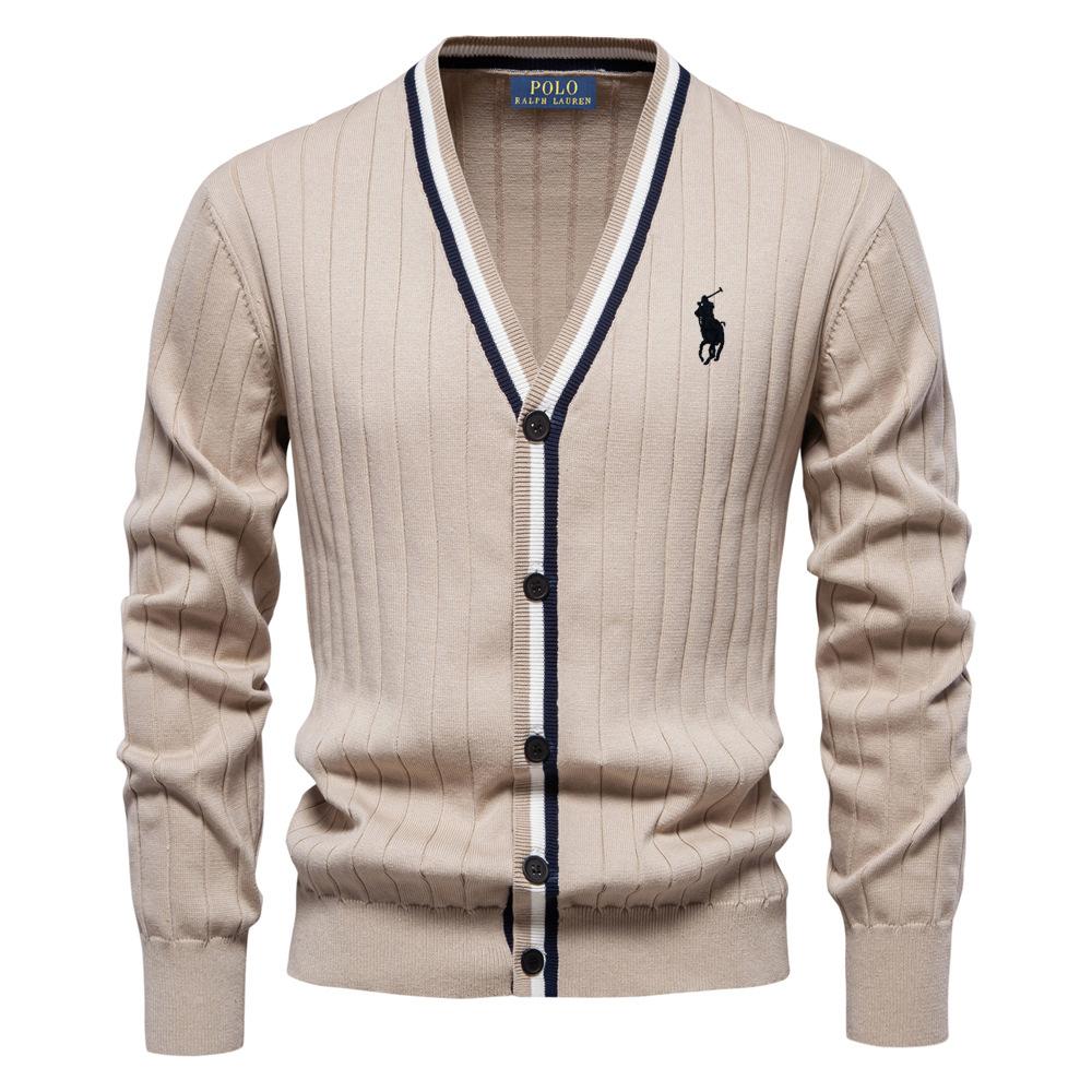 High Street Clothing Polo Ralph Lauren Autumn/Winter Embroidered New Cardigan Men's V-neck Long Sleeved Sweater Knitted Coat M