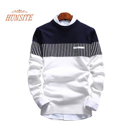 Snug Home Heren herfstmode casual strip kleurblok gebreide trui trui trui M blauw