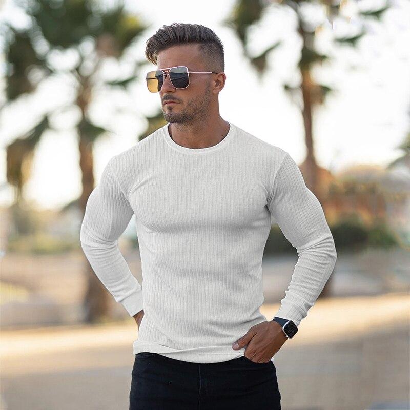 Muscleguys American Casual Heren Oversized Lange Mouw Strakke Effen Kleur Herfst en Winter Pullover Top XXL