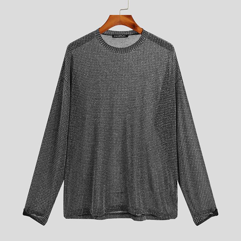 INCERUN Lente Heren Lange mouwen Ronde hals Party See Through Tops 5XL