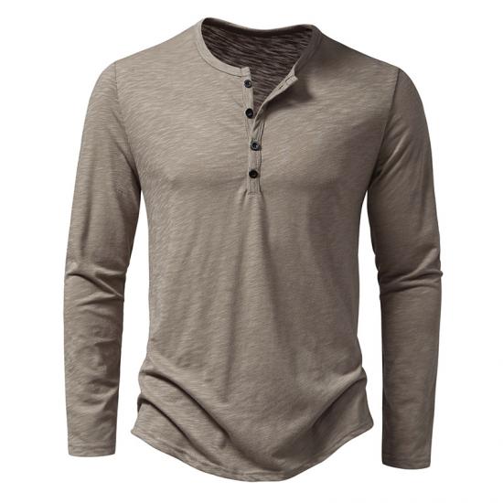 FX Men 2024 Heren Katoenen Knoop Henley Hals Shirt Lange Mouw Casual Knoop Effen Kleur Mode T-shirts M
