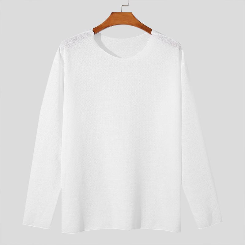 INCERUN Heren Ronde Hals Effen Lange Mouw Truien Herfst Dunne Gebreide Tops S
