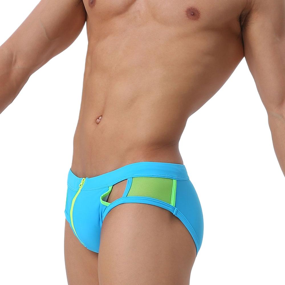 UXH Fashion Open rits zijkant regenboog sexy heren slip sexy badpak voor mannen surf badmode laag uitgesneden M