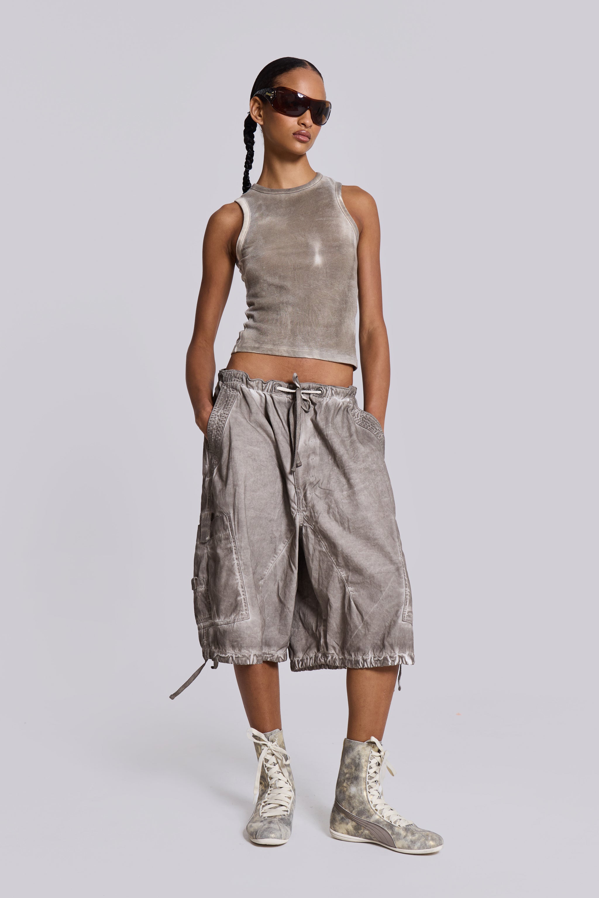 Jaded London Stone Oil Wash Parachute Shorts