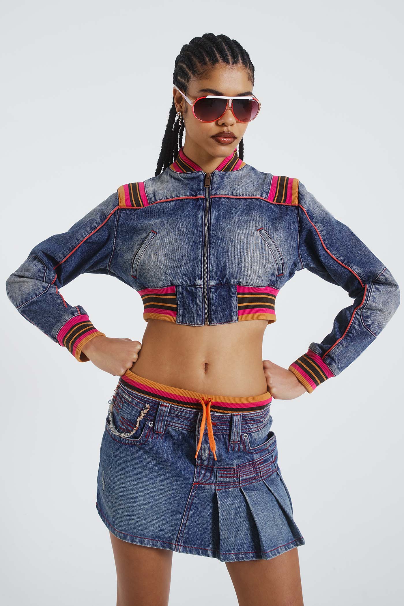 Jaded London Sherbet Denim Side Pleat Mini Skirt