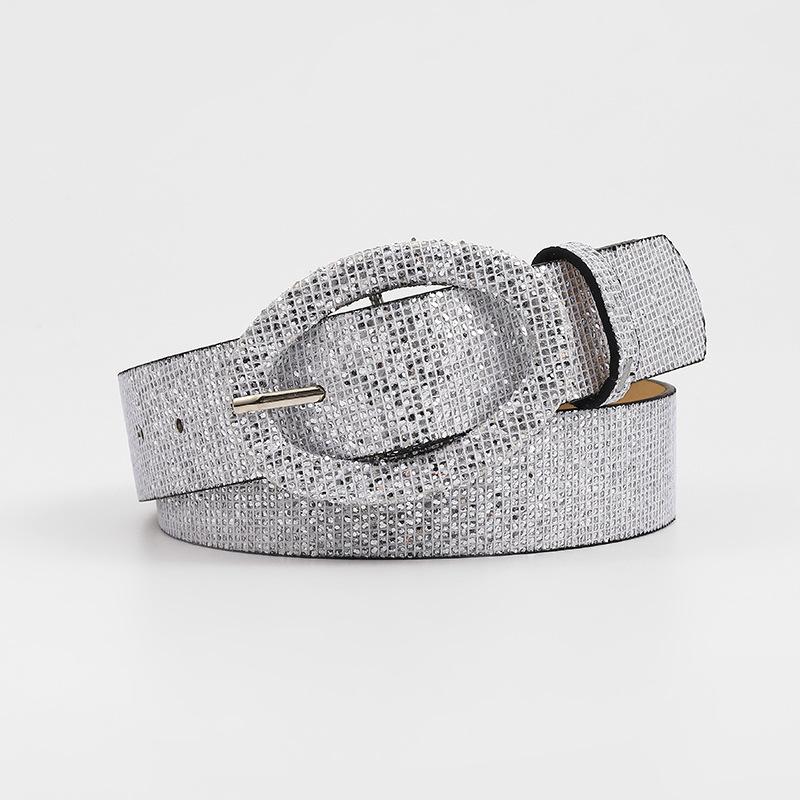 COOLERFIRE FASHION Vrouwen Riem Cummerbund Ceinture Femme Glitter Goud Mode Casual Hoge Kwaliteit Vrouwelijke Riem voor Vrouwen Zilveren Pu Taille Riem AL103 110cm lichtgrijze kleur
