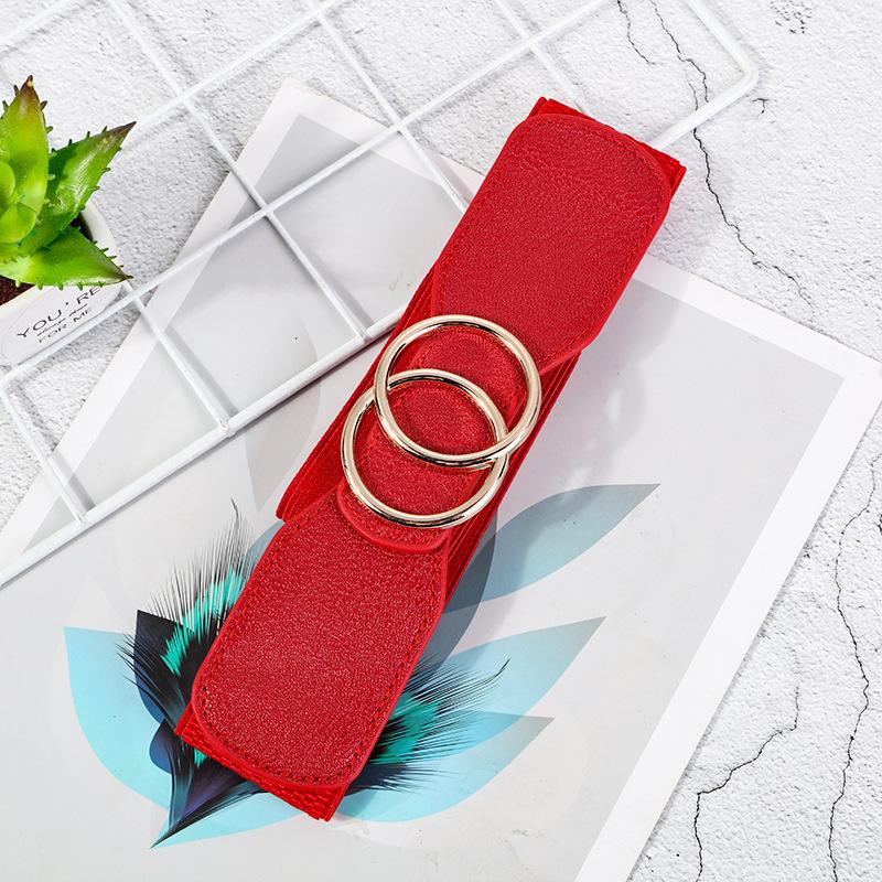 AI Supermarket Brede elastische tailleband voor dames met decoratieve gesp voor jassen en jurken rood